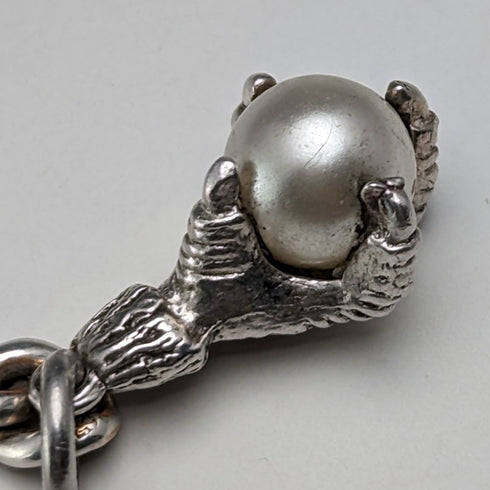 Circa 1910 British Antique Sterling Silver Albert Chain 44g Claw & Bowl Fob